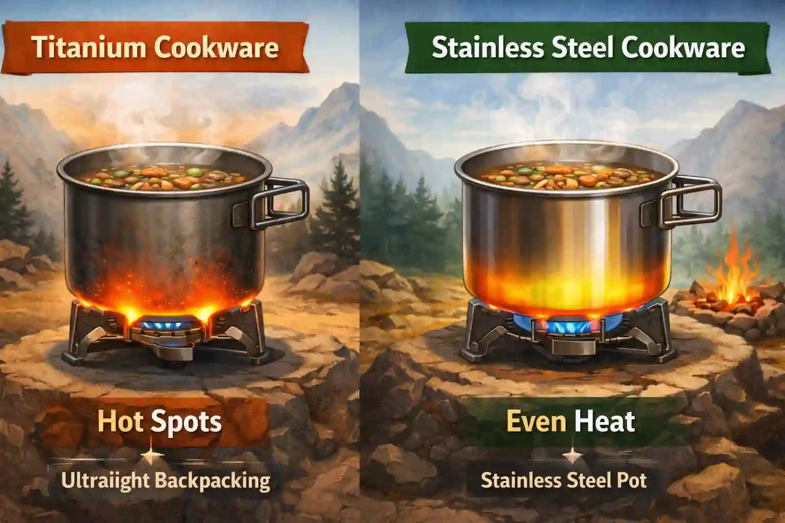 Titanium vs stainless steel cookware heat distribution comparison